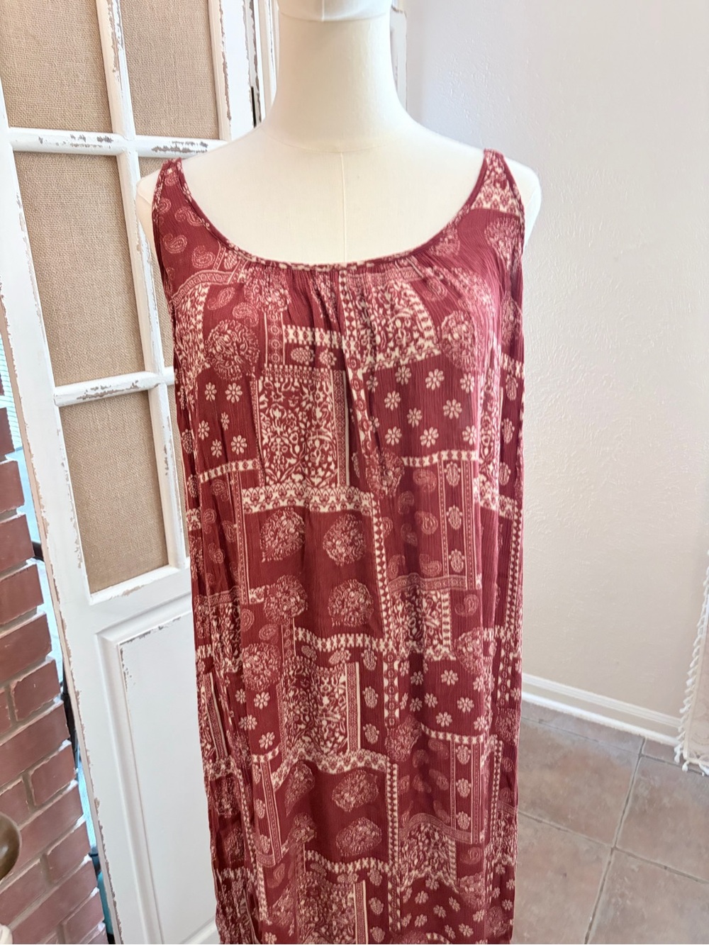 Natural Life Boho Cottagecore Maxi Dress Spaghetti Straps S Burgundy